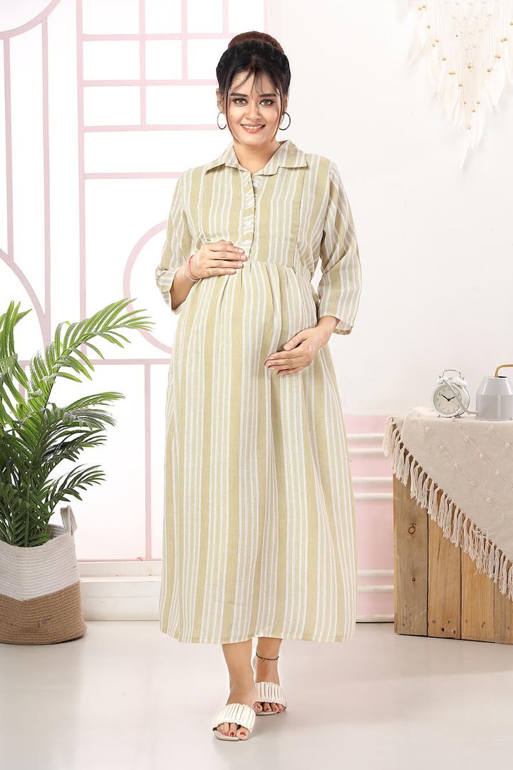 Long Striper Linen Feeding Dress