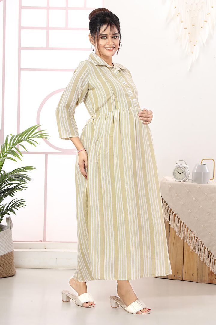Long Striper Linen Maternity Dress