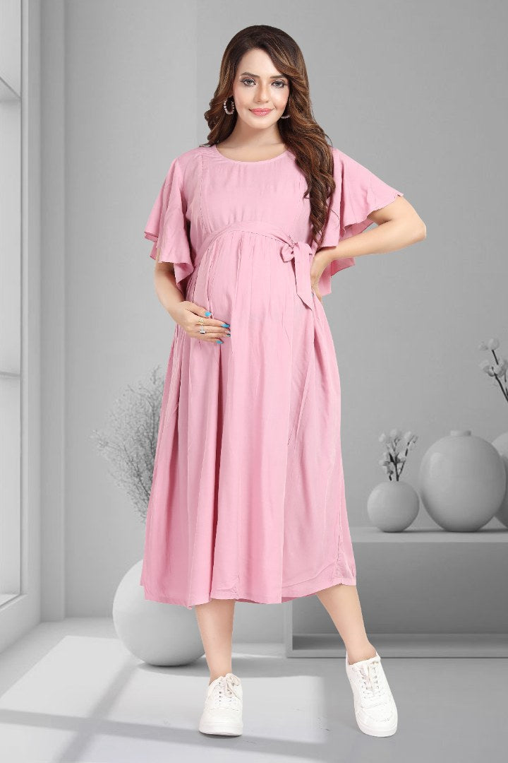 Pastel Pink Maternity Feeding Dress