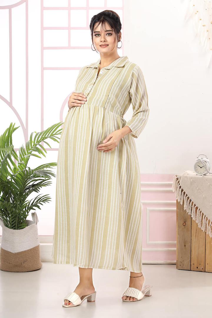 Long Striper Linen Feeding Dress