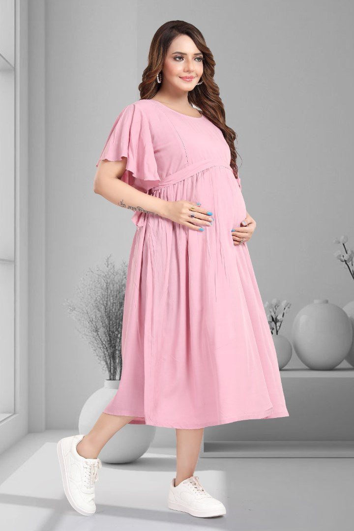 Pastel Pink Maternity Feeding Dress