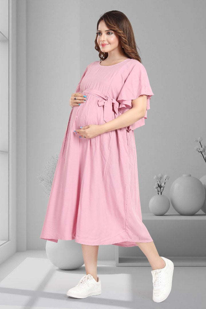 Pastel Pink Maternity Feeding Dress