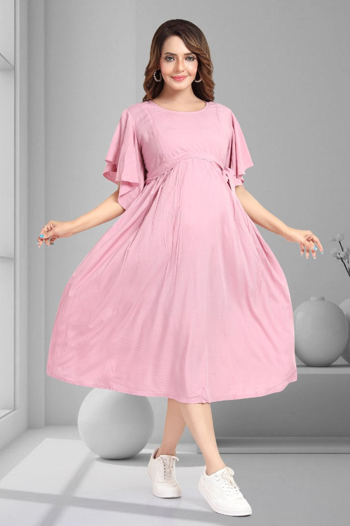 Pastel Pink Maternity Feeding Dress