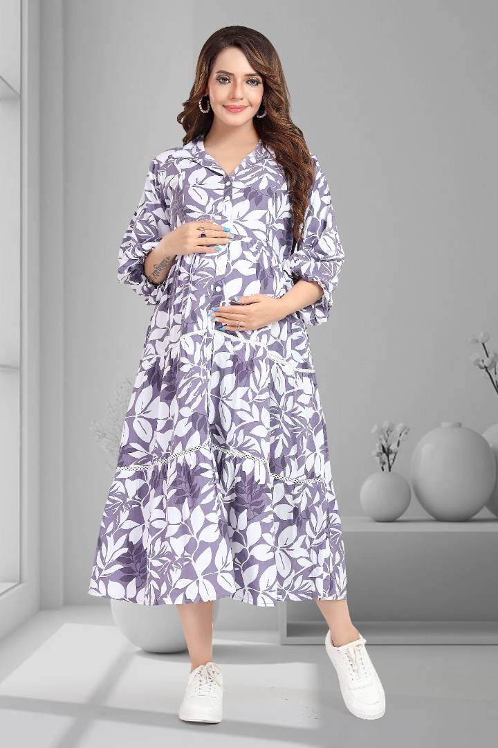Berry Purple Printed Maternity Dress