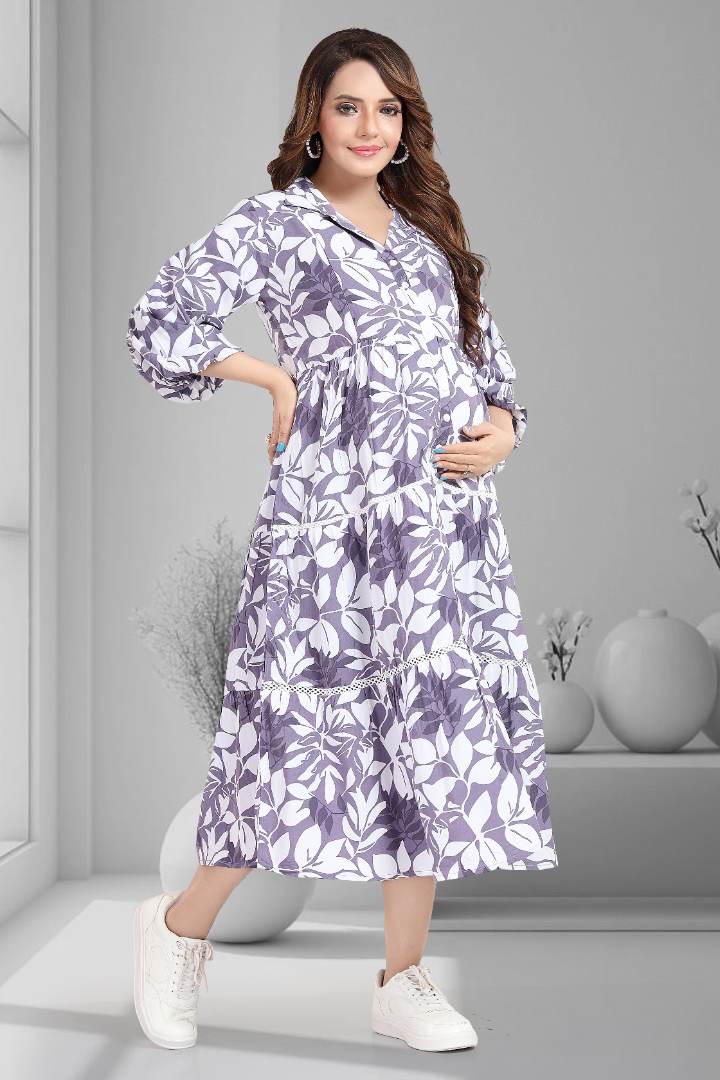 Berry Purple Printed Maternity Dress