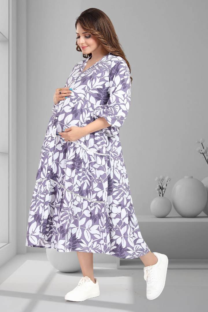 Berry Purple Printed Maternity Dress