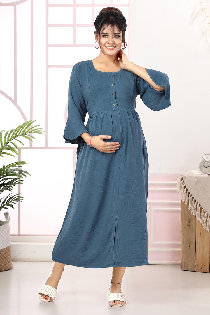 Solid Full Length Maternity Dress