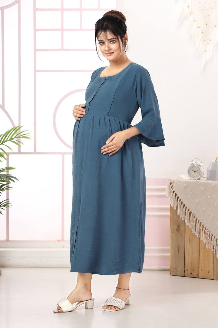 Solid Full Length Maternity Dress