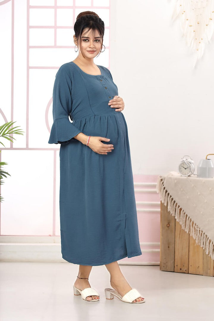 Solid Full Length Maternity Dress