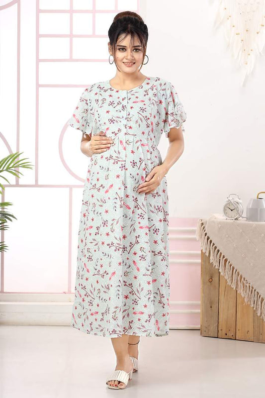 Long Chikankari Maternity Dress