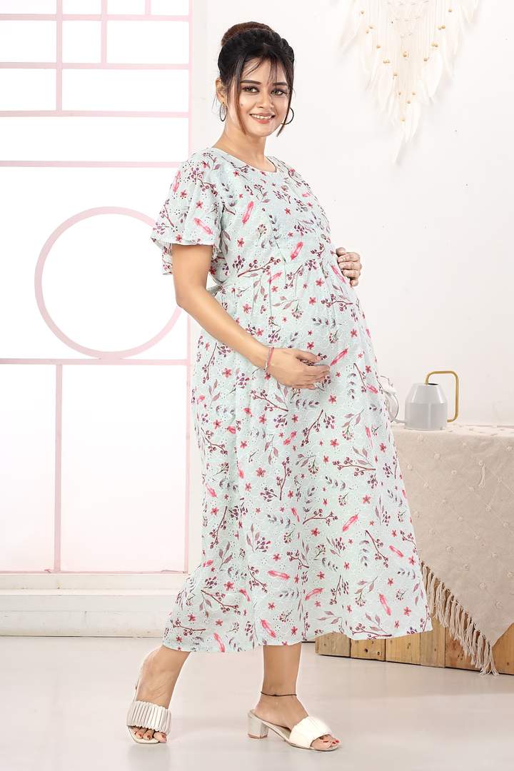Long Chikankari Maternity Dress