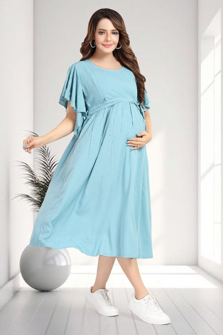 Cornflower Blue Maternity Feeding Dress