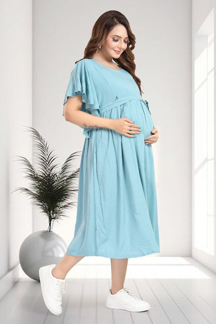 Cornflower Blue Maternity Feeding Dress