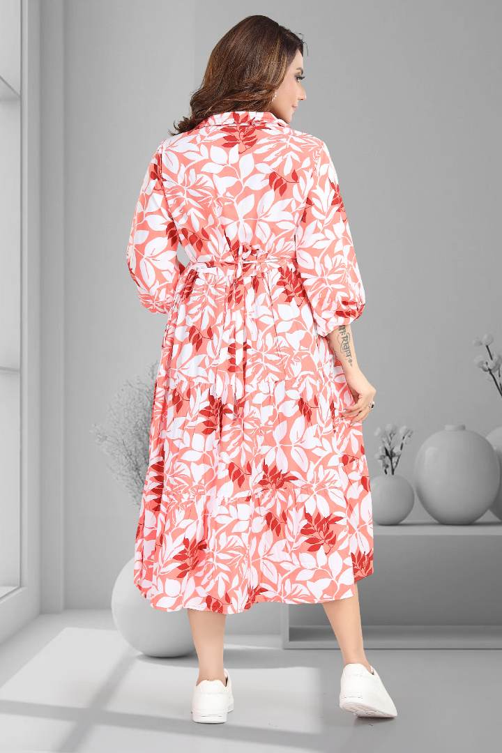 Grapefruit Pink Printed Maternity Dress