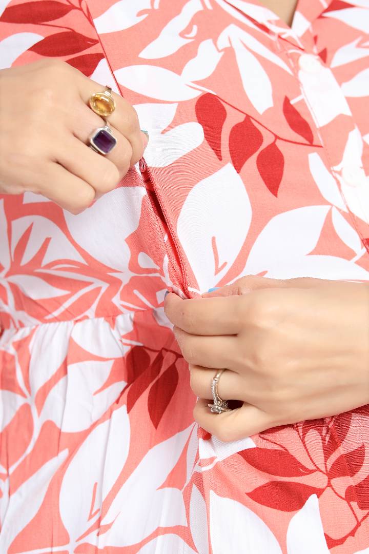 Grapefruit Pink Printed Maternity Dress