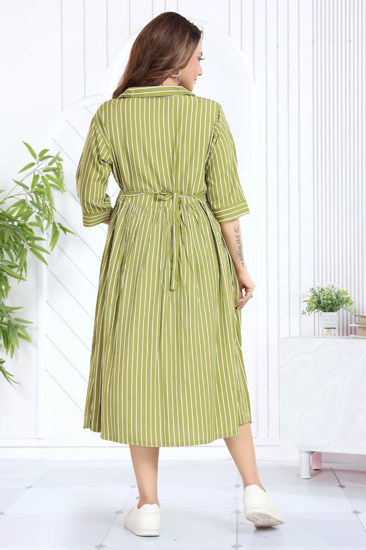 Lime Green Striper Cross Over Feeding Dress