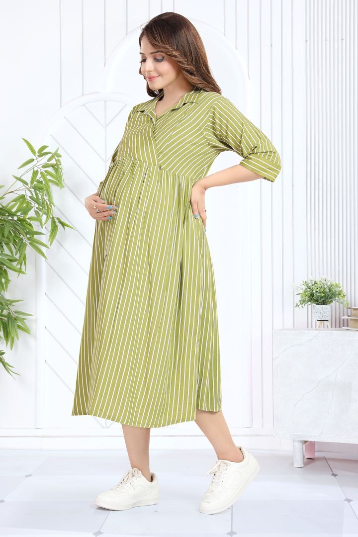 Lime Green Striper Cross Over Feeding Dress