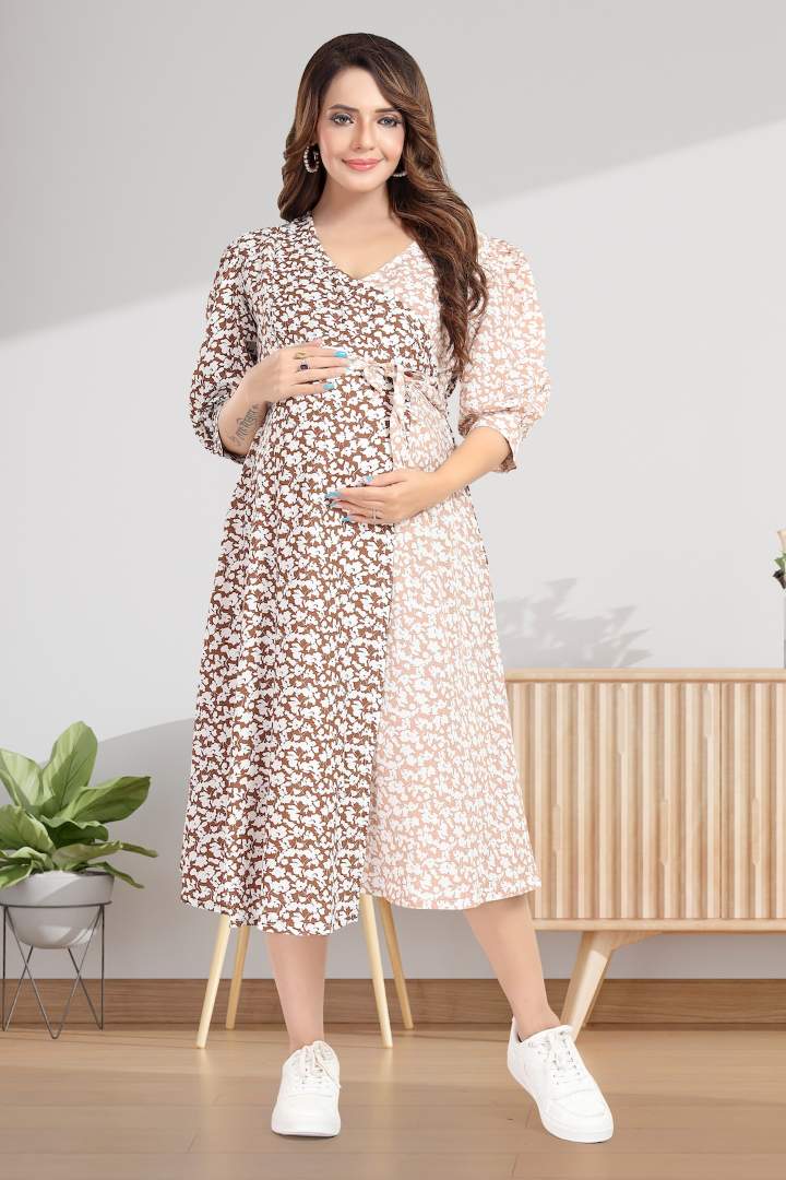 Half and Half Printed Maternity Dress