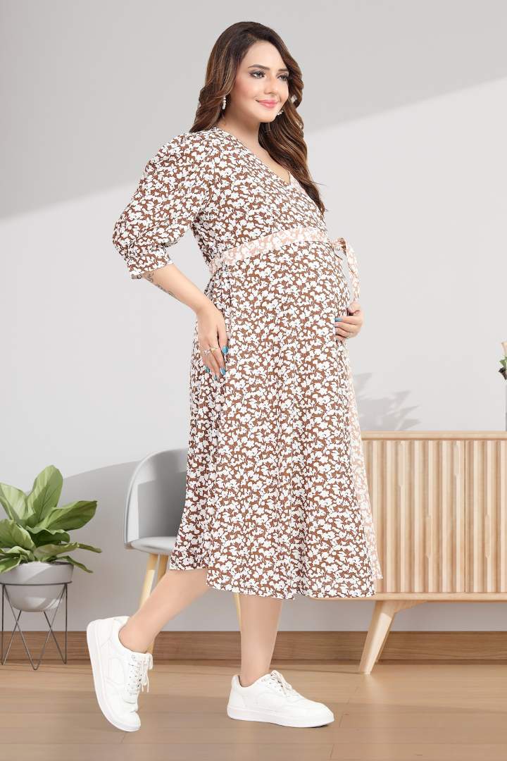 Half and Half Printed Maternity Dress