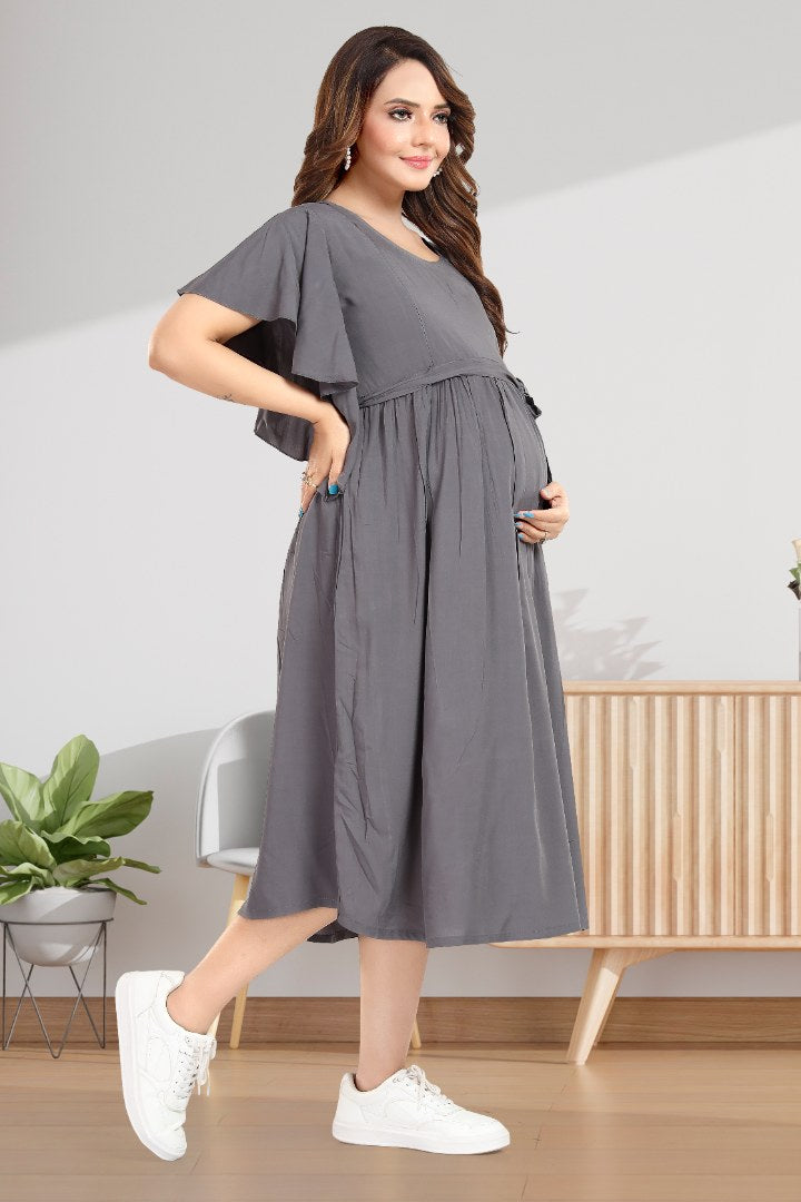 Ash Grey Maternity Feeding Dress