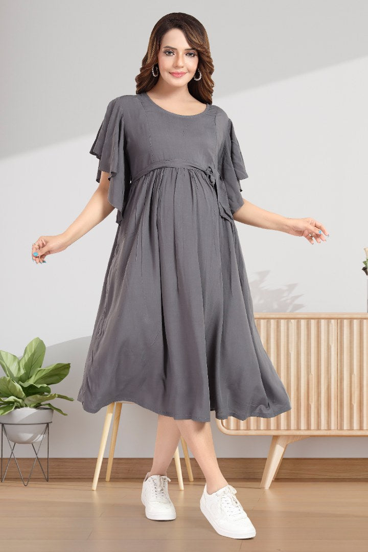 Ash Grey Maternity Feeding Dress