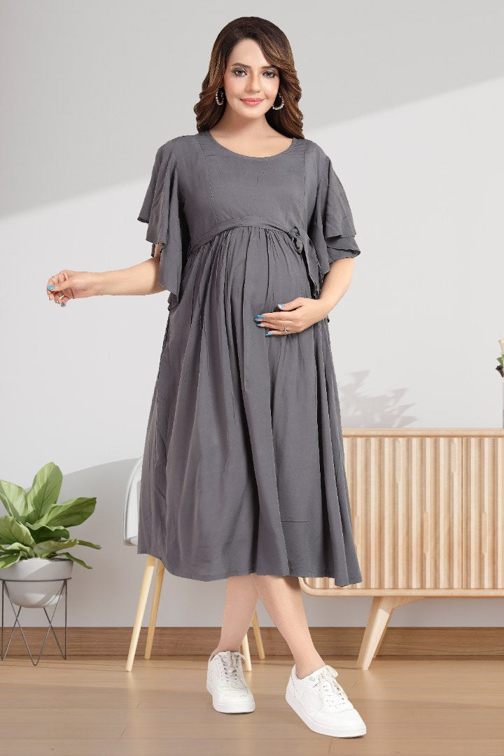 Ash Grey Maternity Feeding Dress