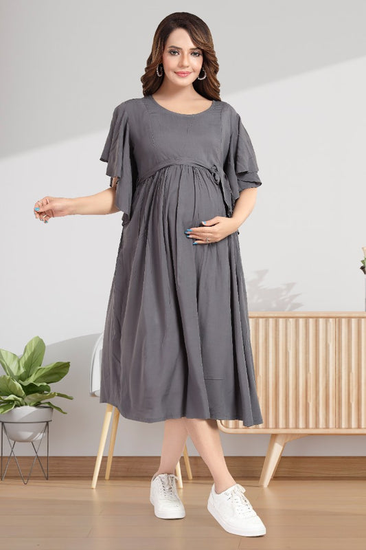 Ash Grey Maternity Feeding Dress