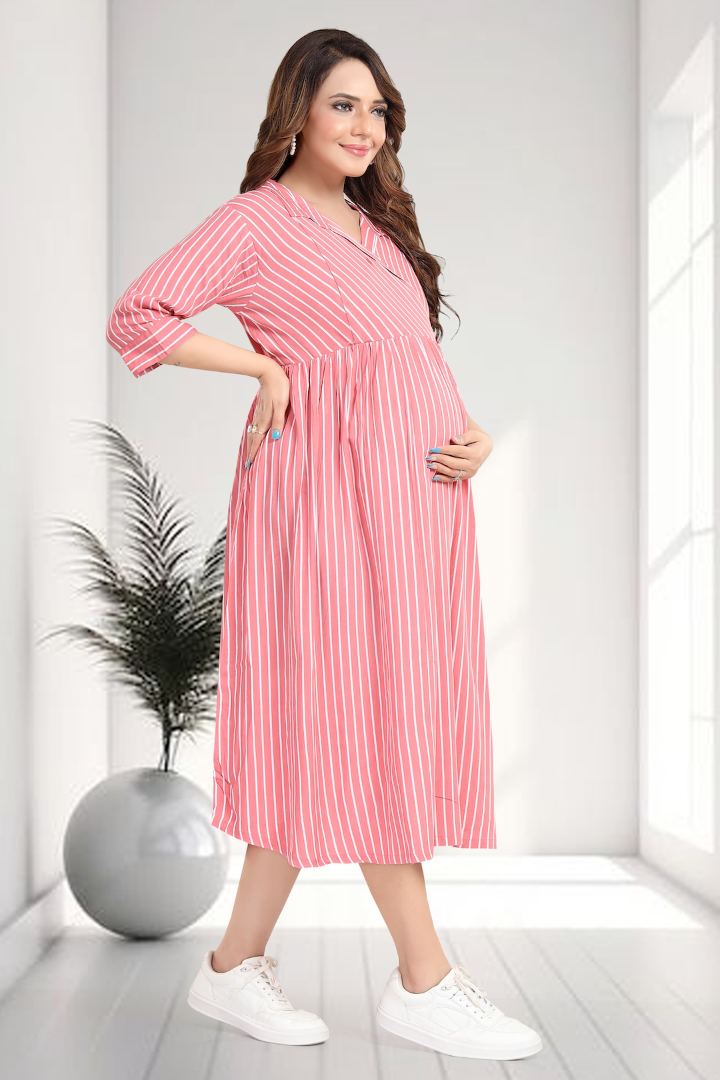 Coral Pink Striper Cross Over Feeding Dress