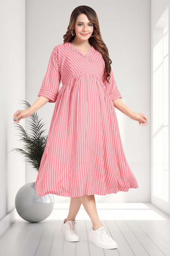 Coral Pink Striper Cross Over Feeding Dress