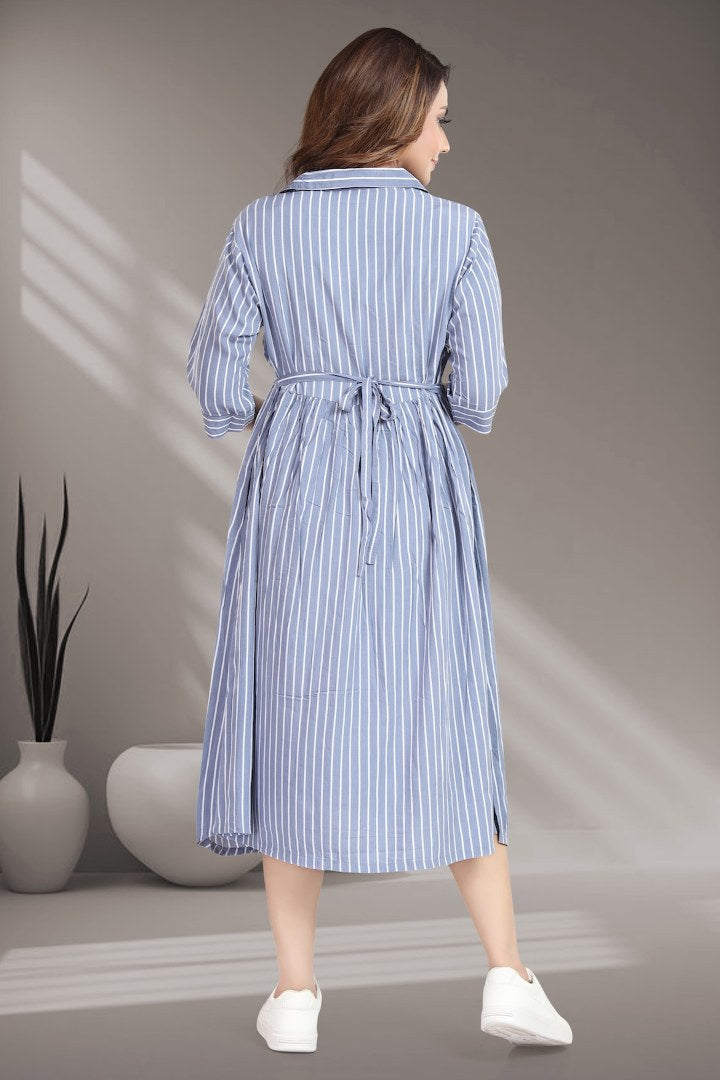 Blue Striper Cross Over Feeding Dress