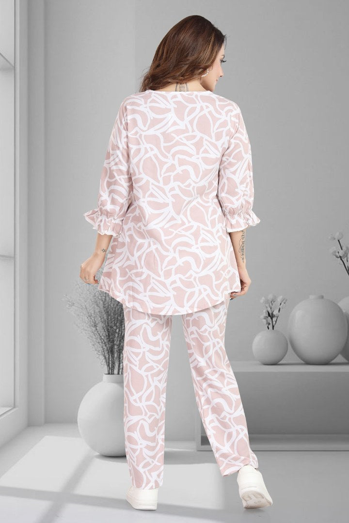 Light Pink Printed Maternity Coord Set