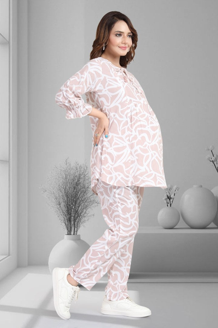 Light Pink Printed Maternity Coord Set