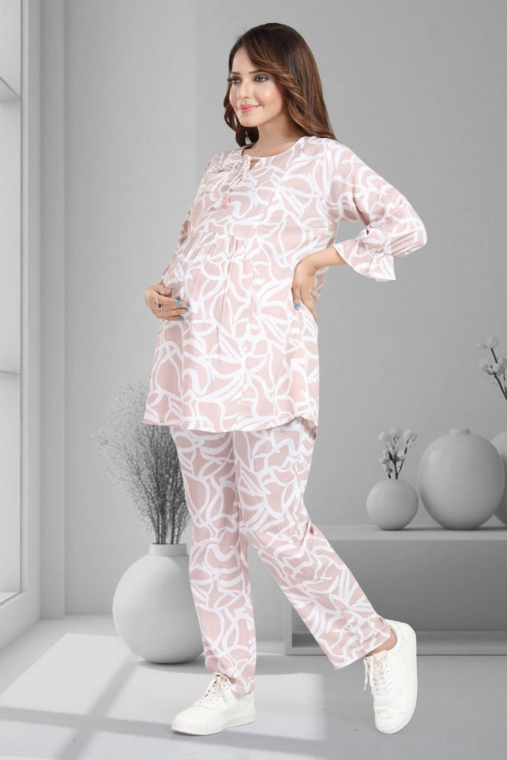 Light Pink Printed Maternity Coord Set