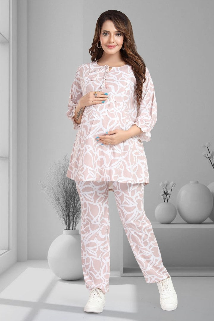 Light Pink Printed Maternity Coord Set