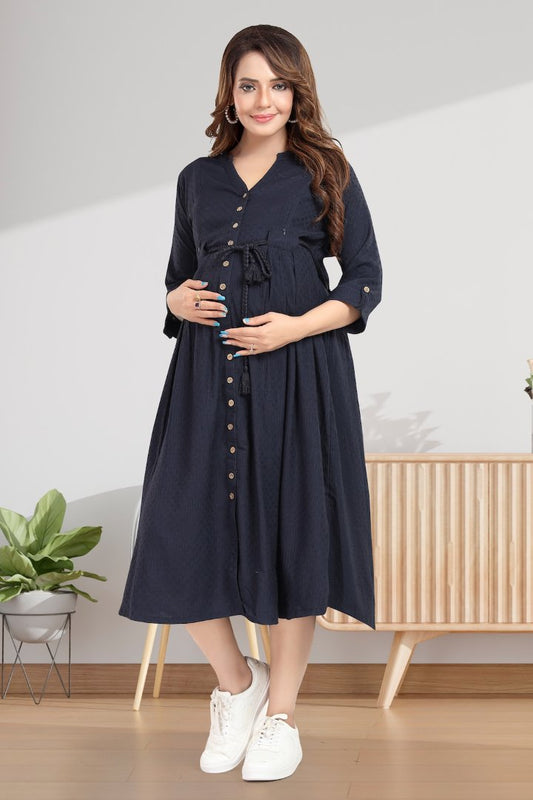 Classic Navy Dobby Feeding Dress