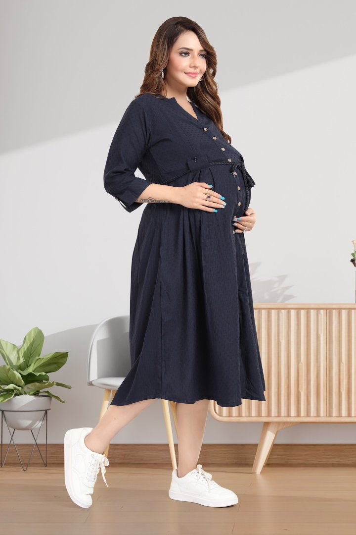 Classic Navy Dobby Feeding Dress