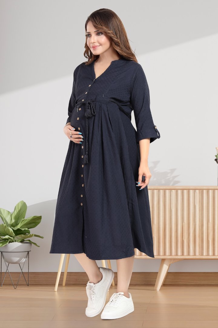 Classic Navy Dobby Feeding Dress