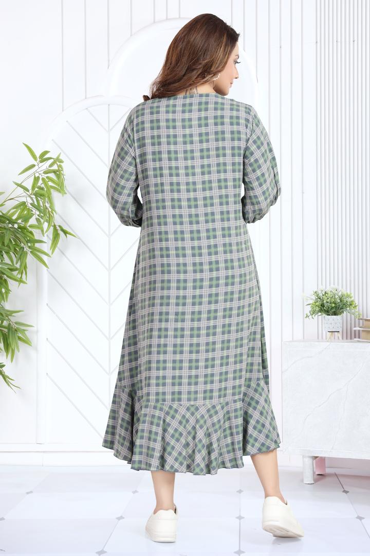 Grey Chequered Angrakha Pattern Maternity Dress
