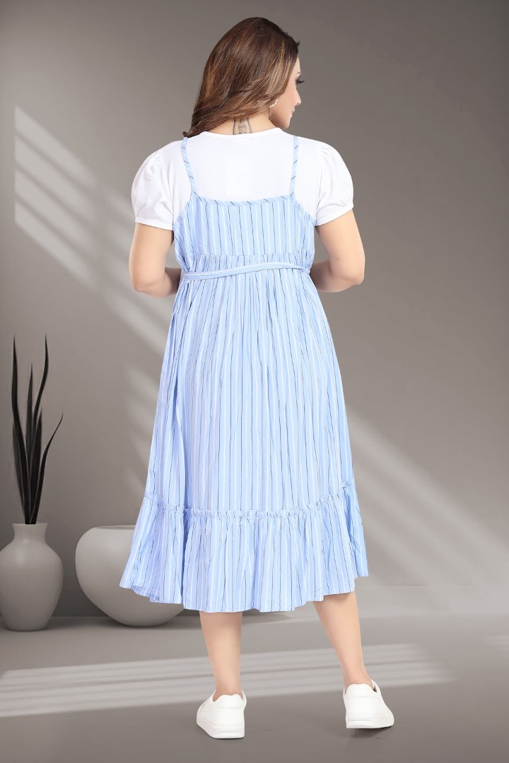 Sky Blue Striper Pinafore Feeding Dress