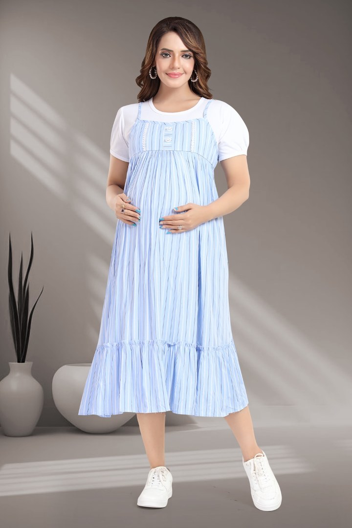 Sky Blue Striper Pinafore Feeding Dress
