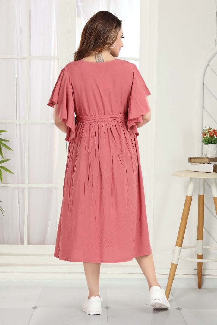 Brick Red Maternity Feeding Dress