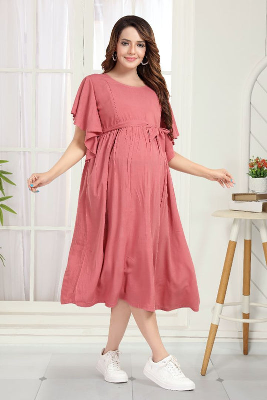 Brick Red Maternity Feeding Dress