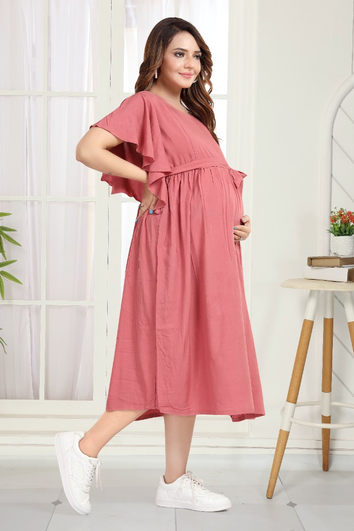 Brick Red Maternity Feeding Dress