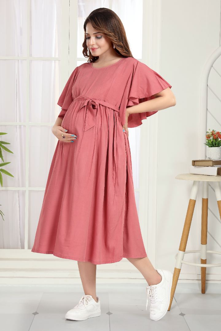 Brick Red Maternity Feeding Dress