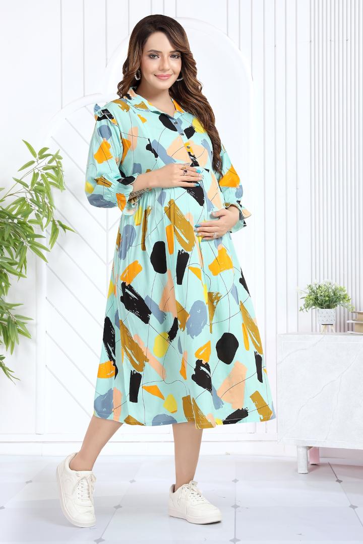 Multi-Color Paint Splatter Maternity Dress