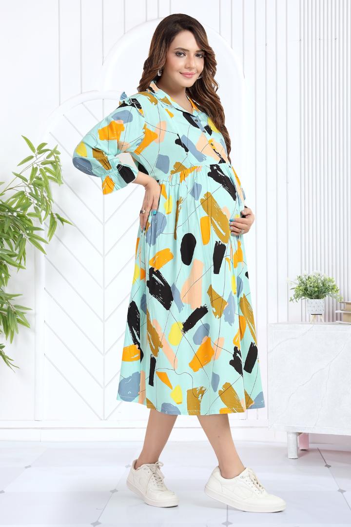 Multi-Color Paint Splatter Maternity Dress