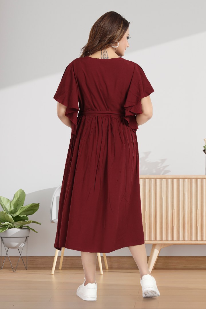 Burnt Maroon Maternity Feeding Dress
