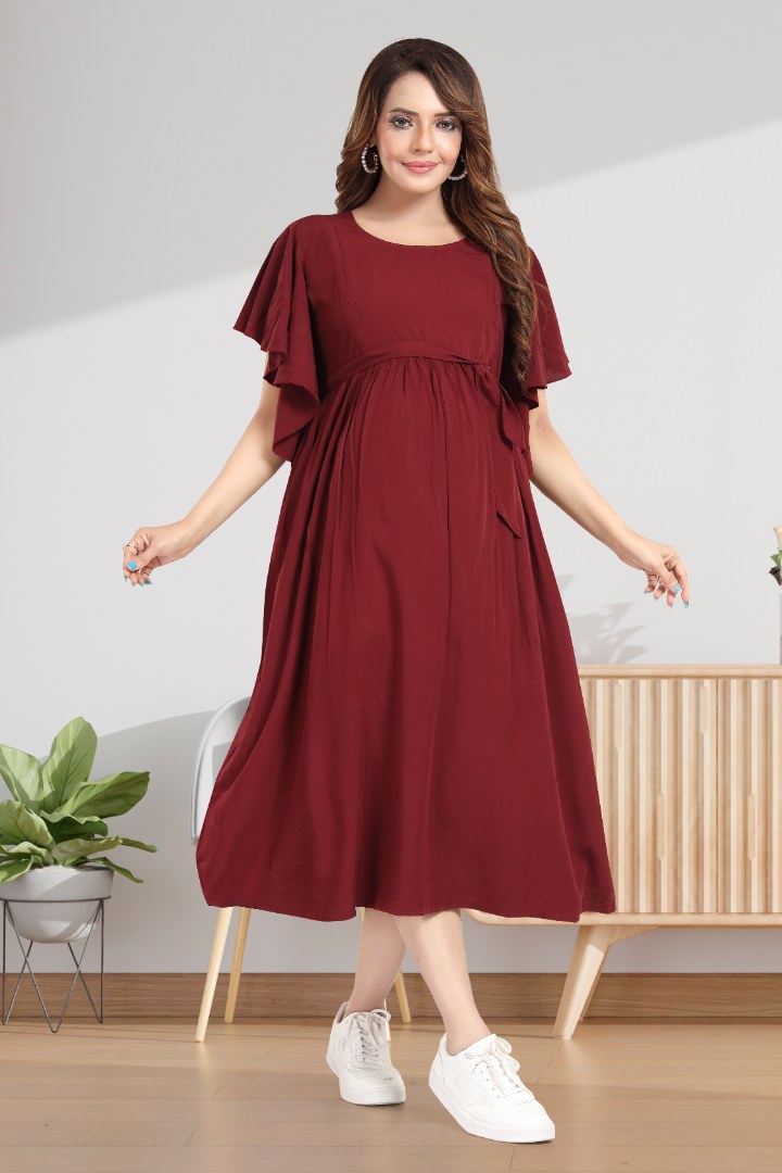 Burnt Maroon Maternity Feeding Dress