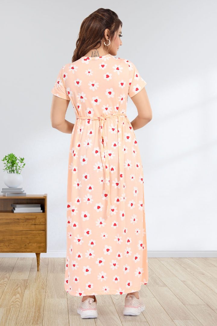 Creamy Peach Printed Zipless Nightie
