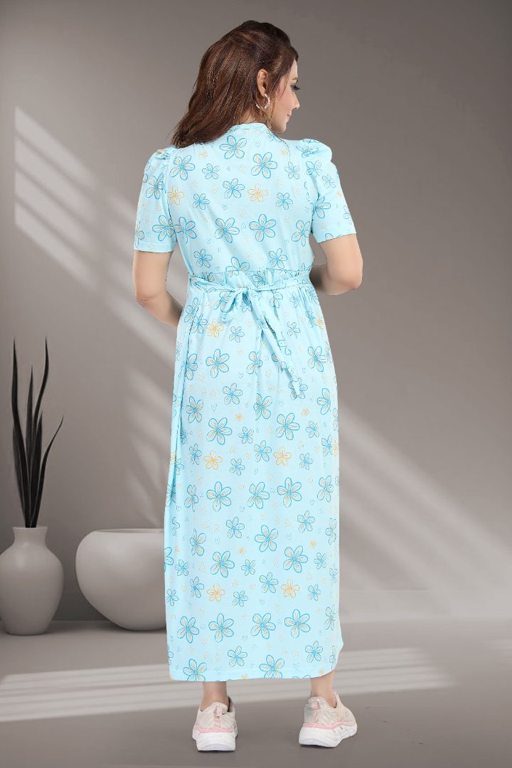 Frosty Blue Printed Zipless Nightie